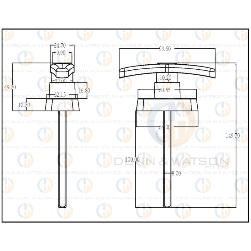 Front Fixing 'T' Handle - Chrome - 10