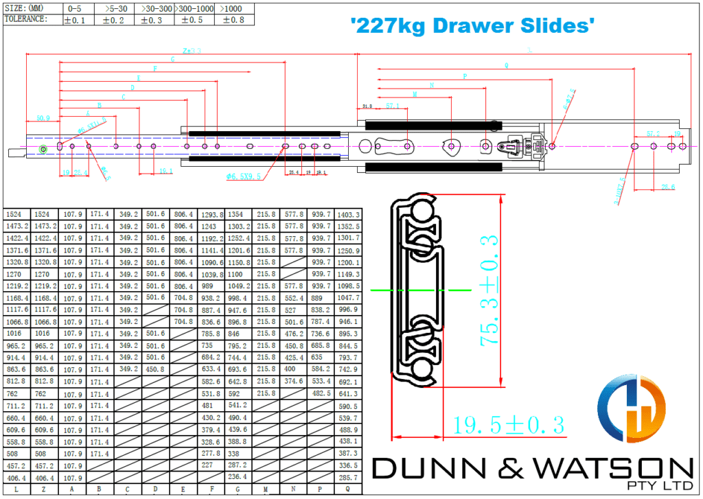 Dunn & Watson - Locking Drawer Slides - 227kg 'Titan Series'