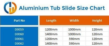 alluminium-tub-slide-size-chart