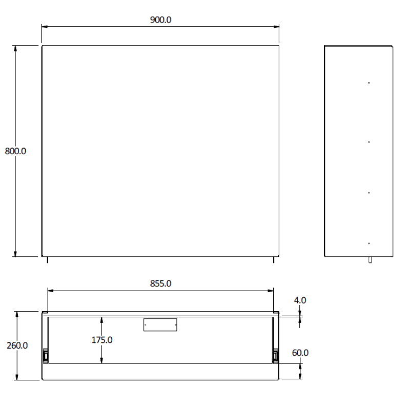 Rectangular Object Technical Drawing With Dimensions