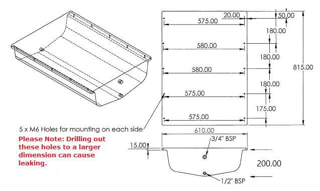 65ltr water tank dimensions