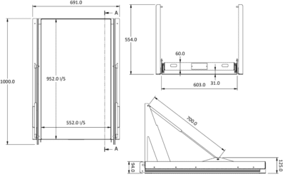 95ltr slide and tilt fridge slide dimensions