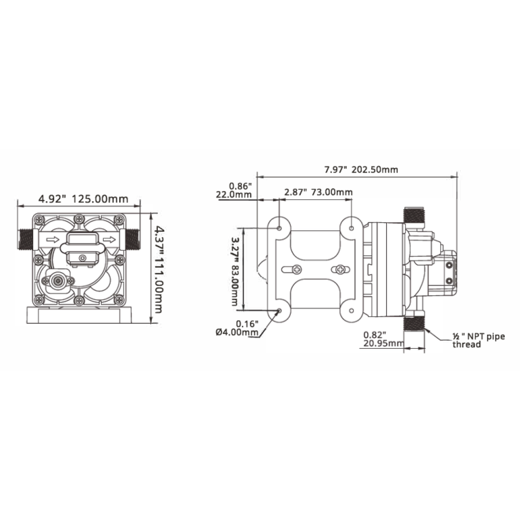 RV SUPREME MK2 4WD WATER PUMP Dimensions