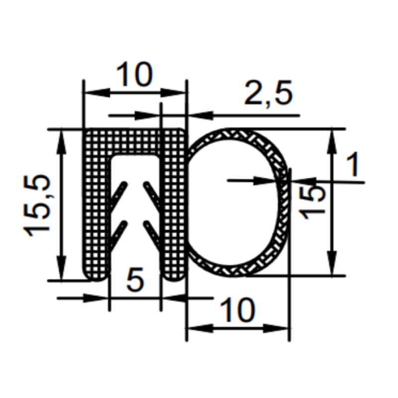 Regular Side Bubble Pinchweld Dimensions