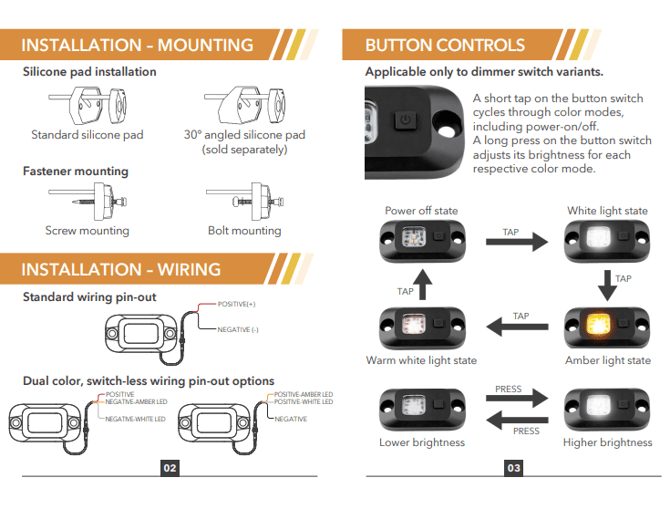 4wd Rock Lights - White & Amber + Dimmable - 2