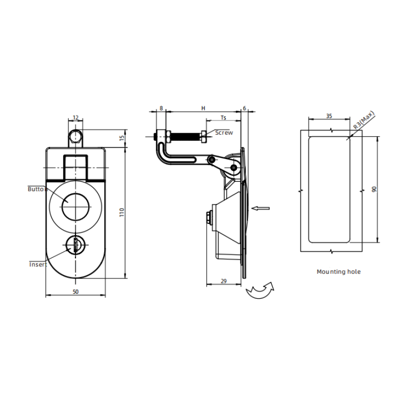 Euro Chrome Compression Lock A7303 4116 H=63 Ts=57