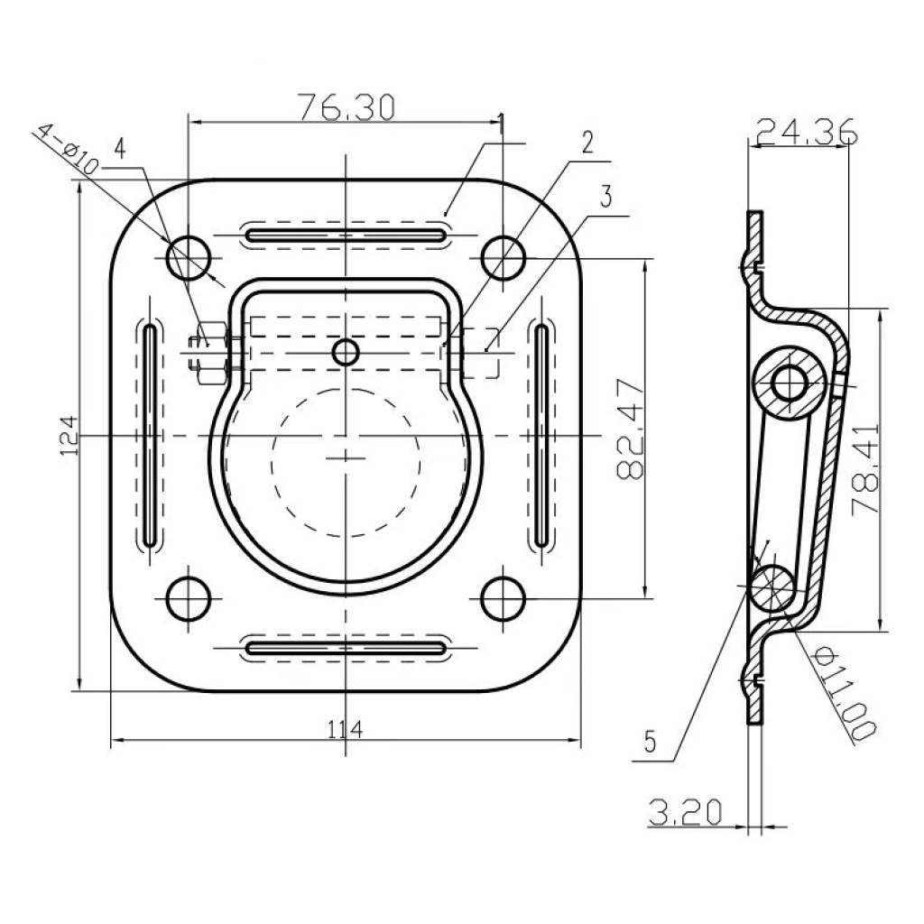 6000lb Load Rated Recessed Tie Down Dimensions