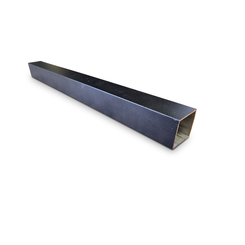 Rectangular black metallic hollow tube on white background, used for structural purposes.
