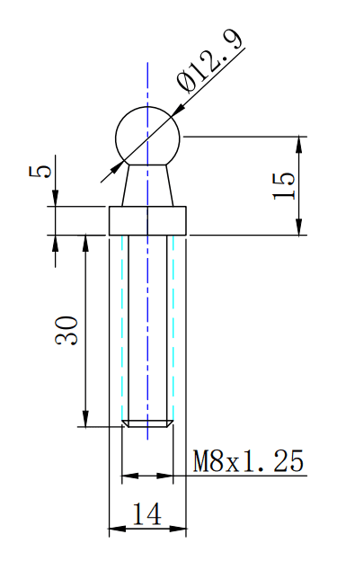Extra Long Thread 13mm Gas Strut Ball Studs & Nuts - 1