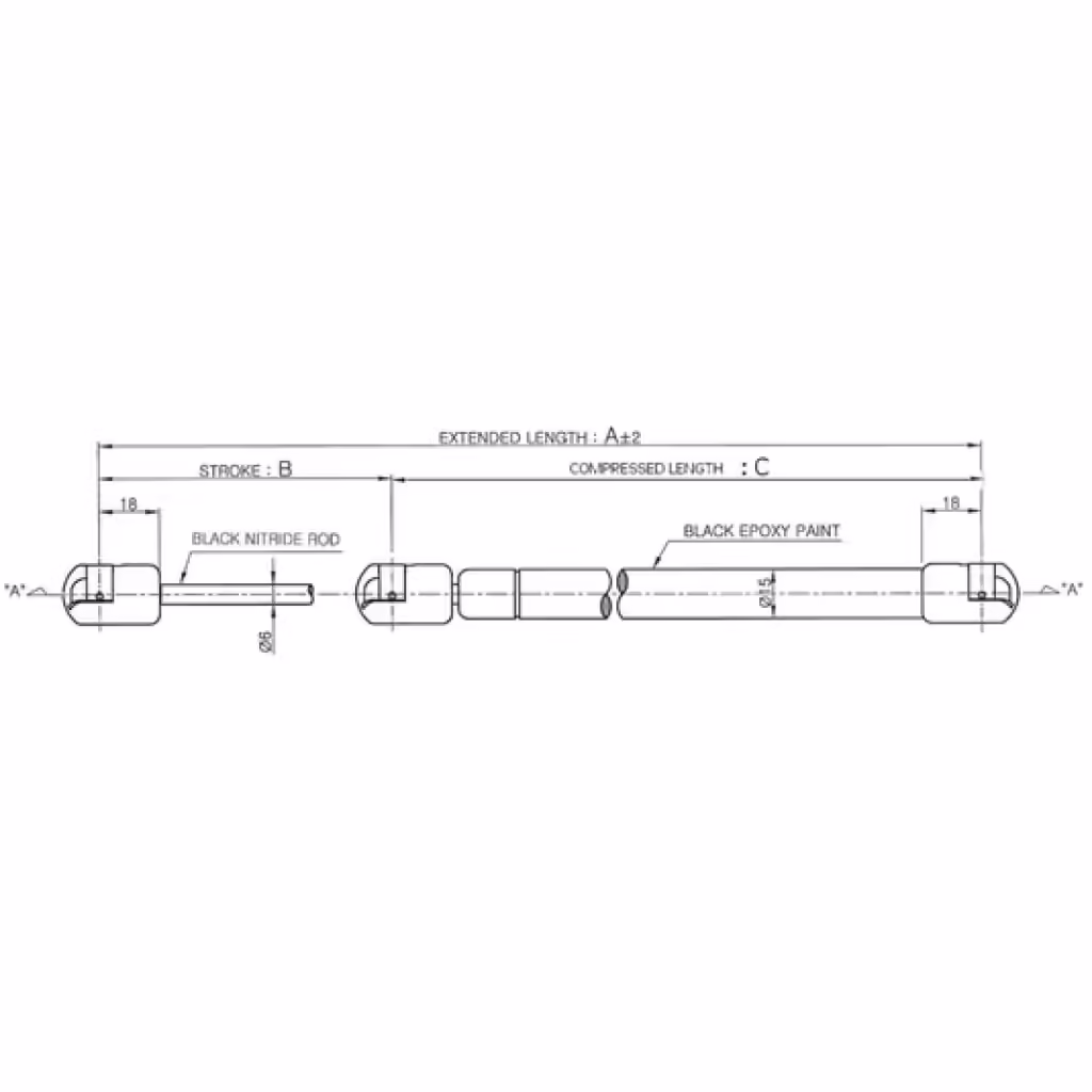 Dunn & Watson Gas Struts Dimensions