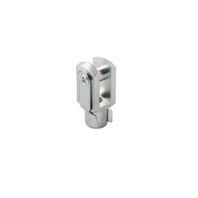 Metallic U-shaped connector with screw holes for mechanical or structural assembly.