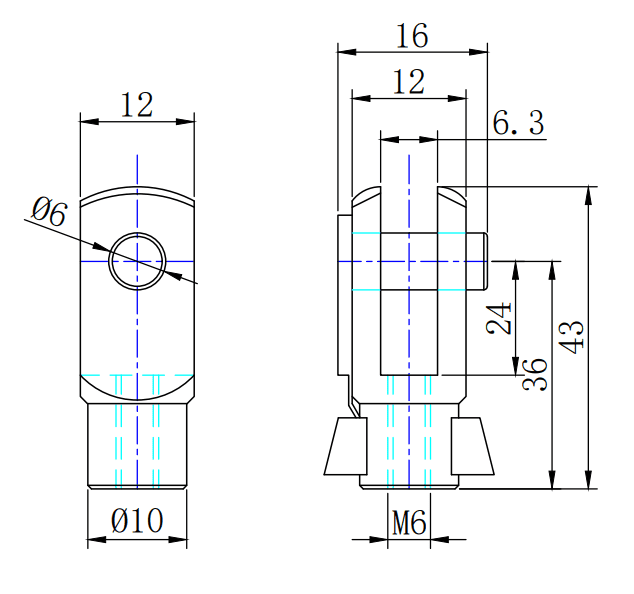 Technical drawing of a cylindrical part with specified diameters, heights, widths, and an M6 threaded hole.